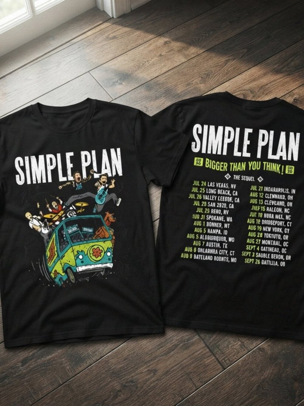 Simple Plan Bigger Than You Think Tour Black Graphic T-Shirt Band Tee